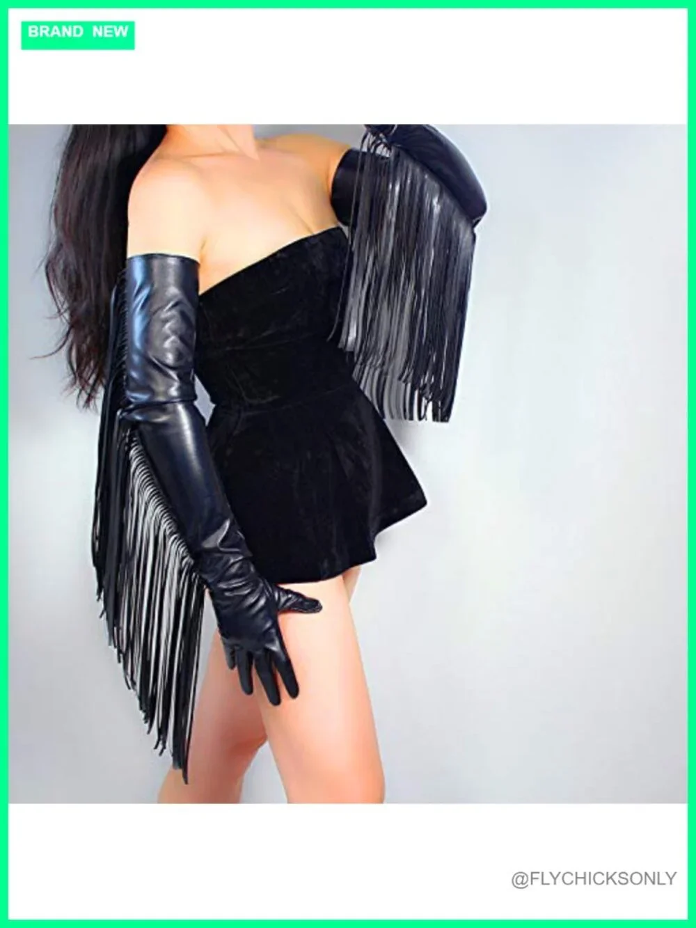 Women Faux Leather Long Fringe Tassel Gloves 28 Inch Costume Opera